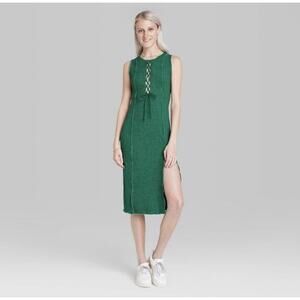 NWT Wild Fable Green Midi Sleeveless Dress Lace Up Front Ruffle Trim Size XXL